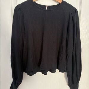 Free People Black Long Sleeve Boho Top | Flowy Cropped Fit